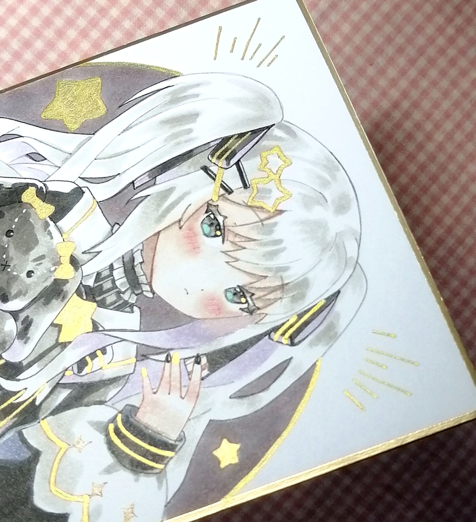 手描きイラスト 原画 ミニ色紙(1/4色紙) 星と夜の子