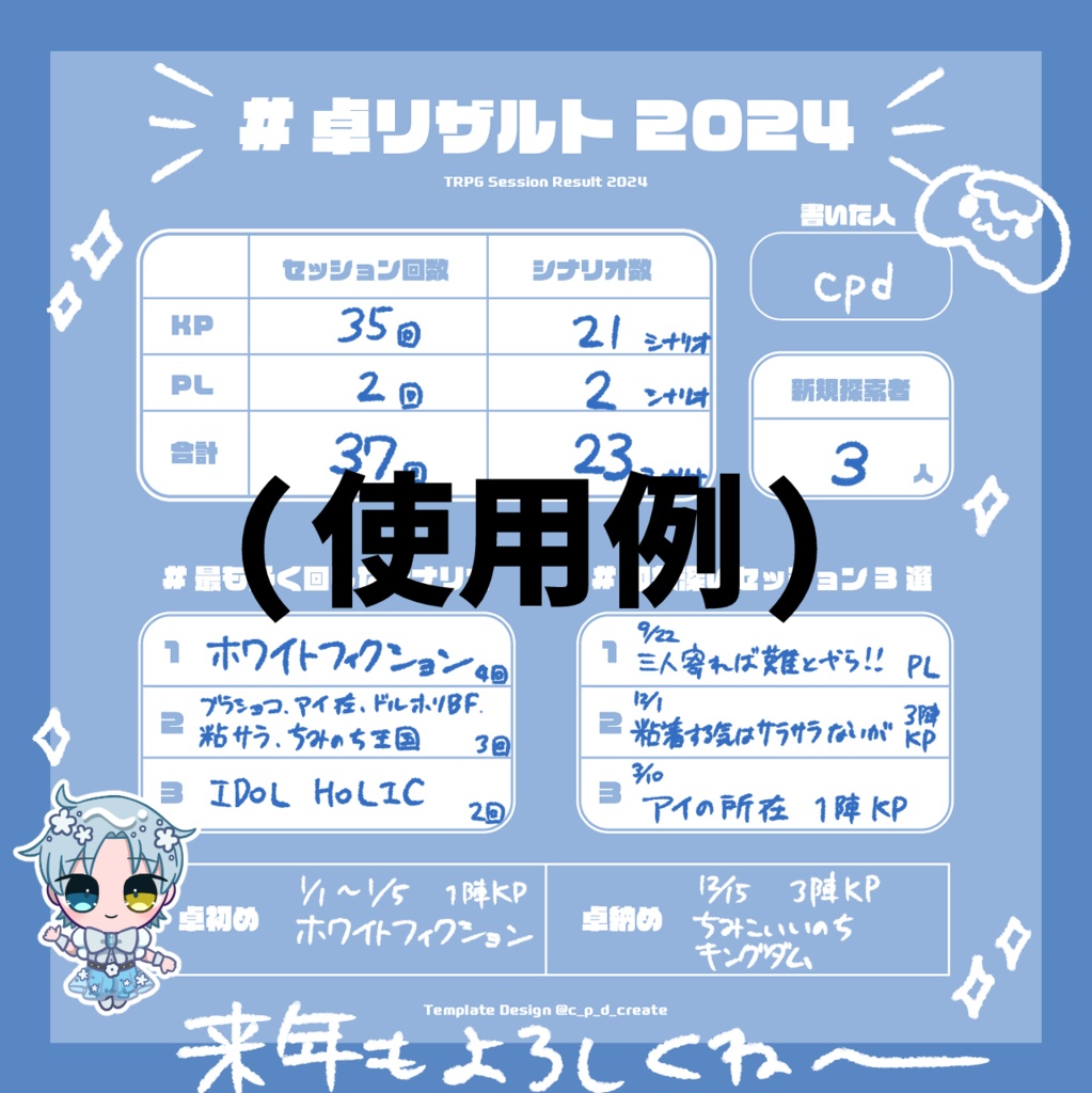 【無料】卓リザルト2024【TRPGテンプレート】