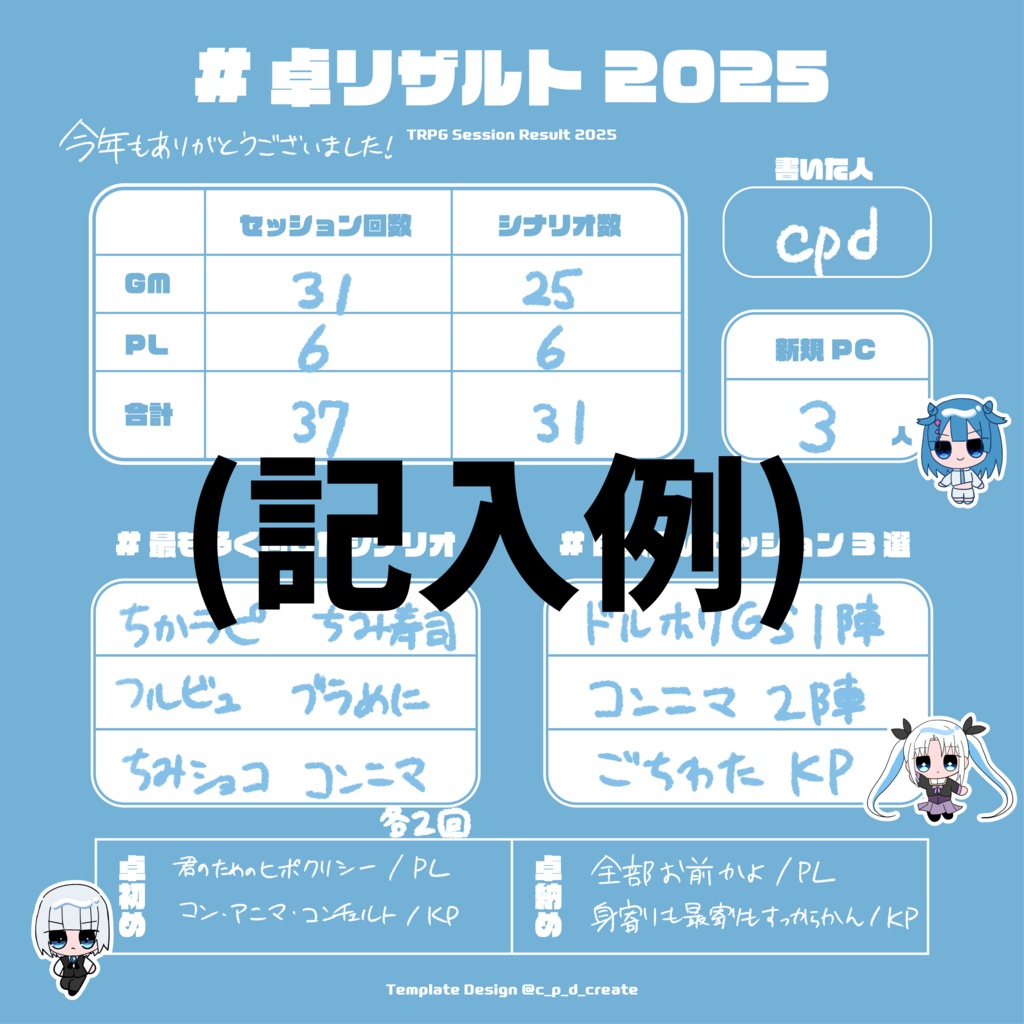 【無料】卓リザルト2025【TRPGテンプレート】