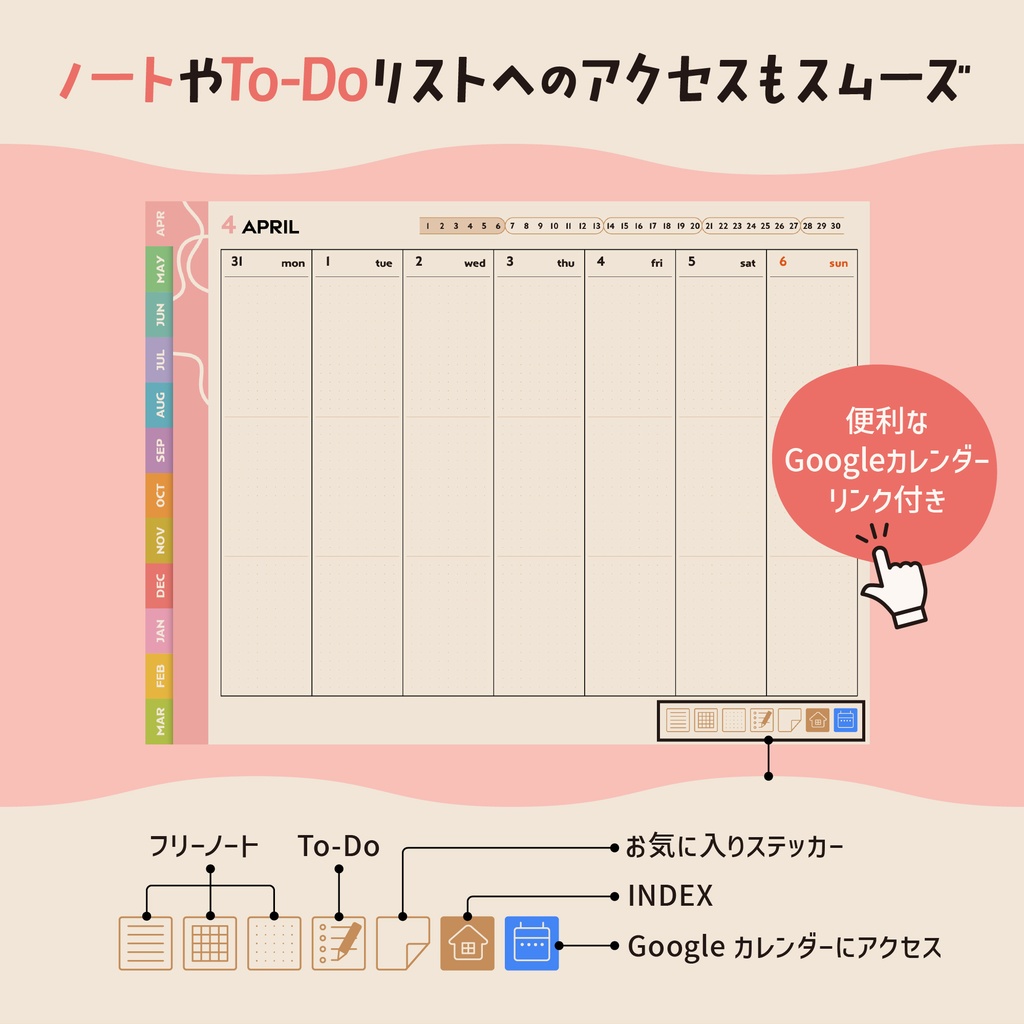 4月始まり|デジタルウィークリープランナー2025|46枚のステッカー付き