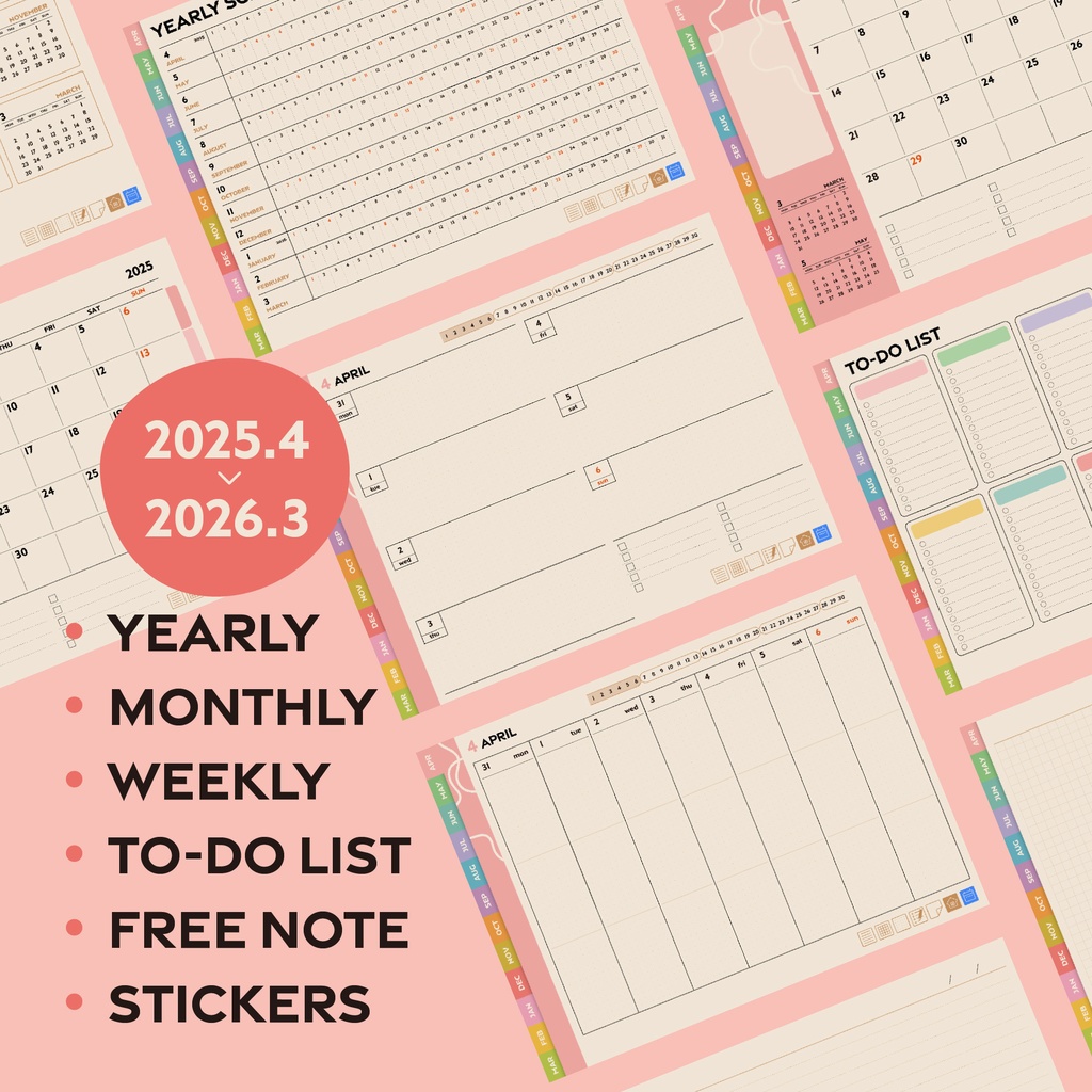 4月始まり|デジタルウィークリープランナー2025|46枚のステッカー付き