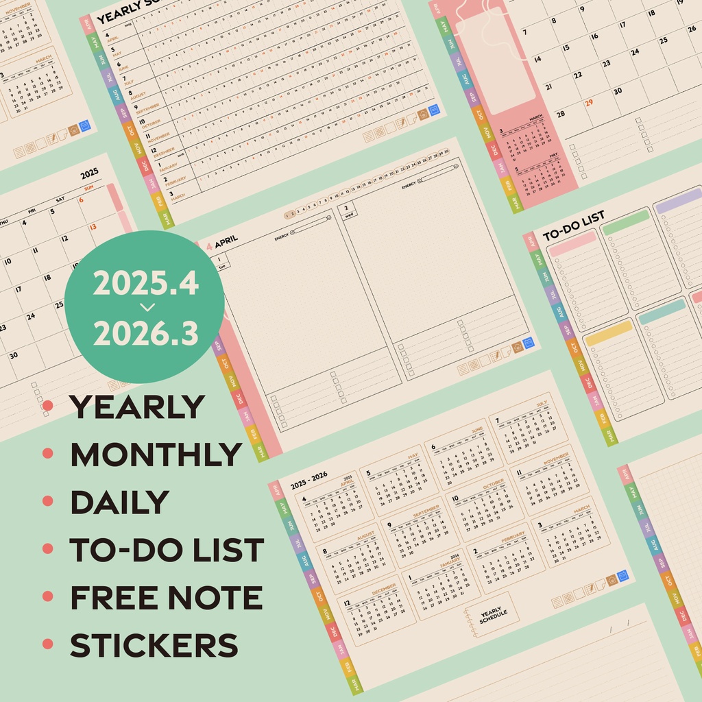 4月始まり|デジタルデイリープランナー2025|46枚のステッカー付き
