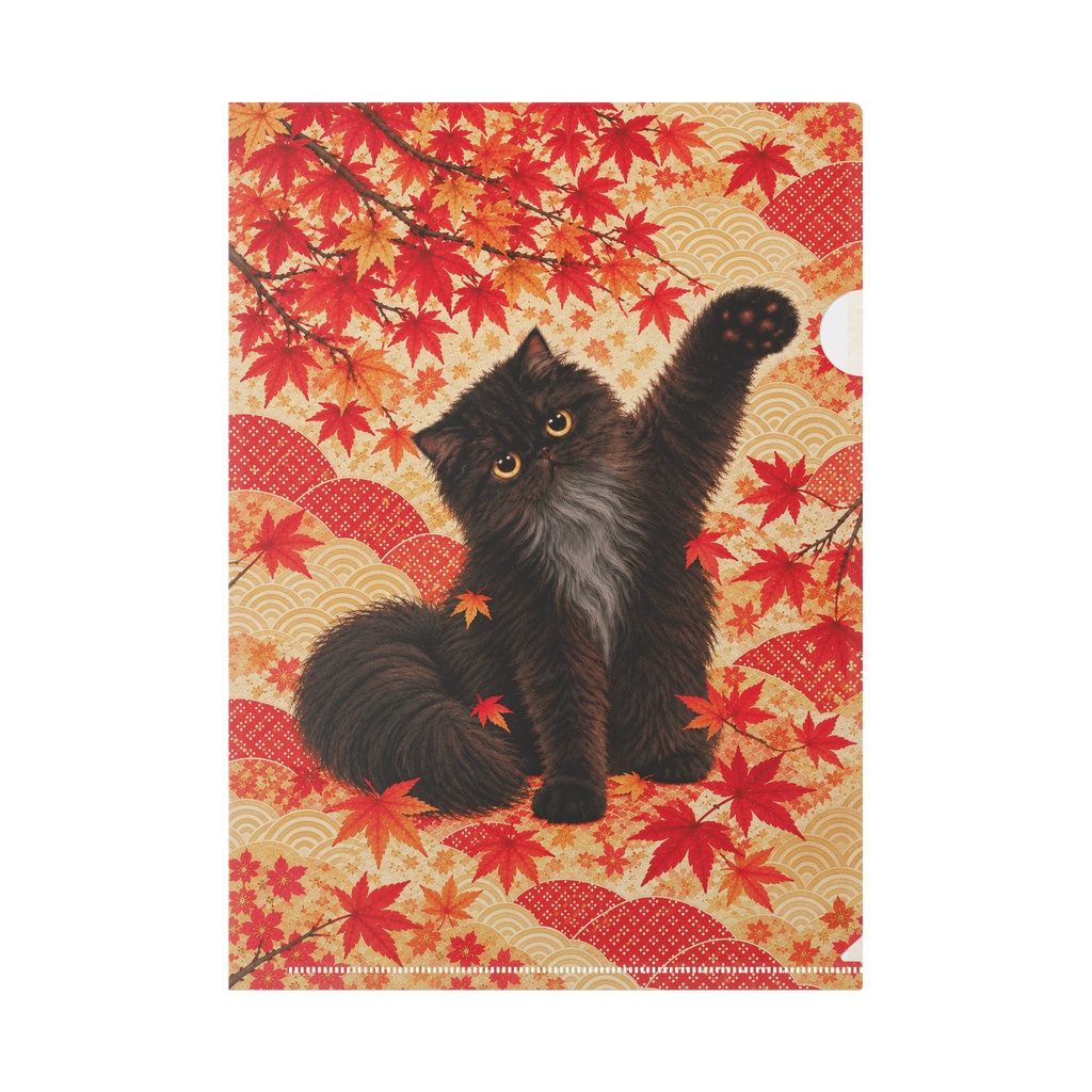 秋色ねこパンチ｜和柄A4クリアファイル