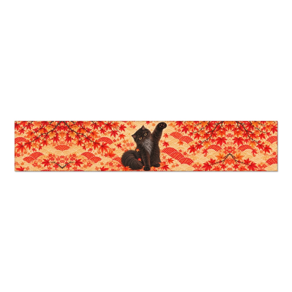 秋色ねこパンチ|紅葉と黒猫のマフラータオル