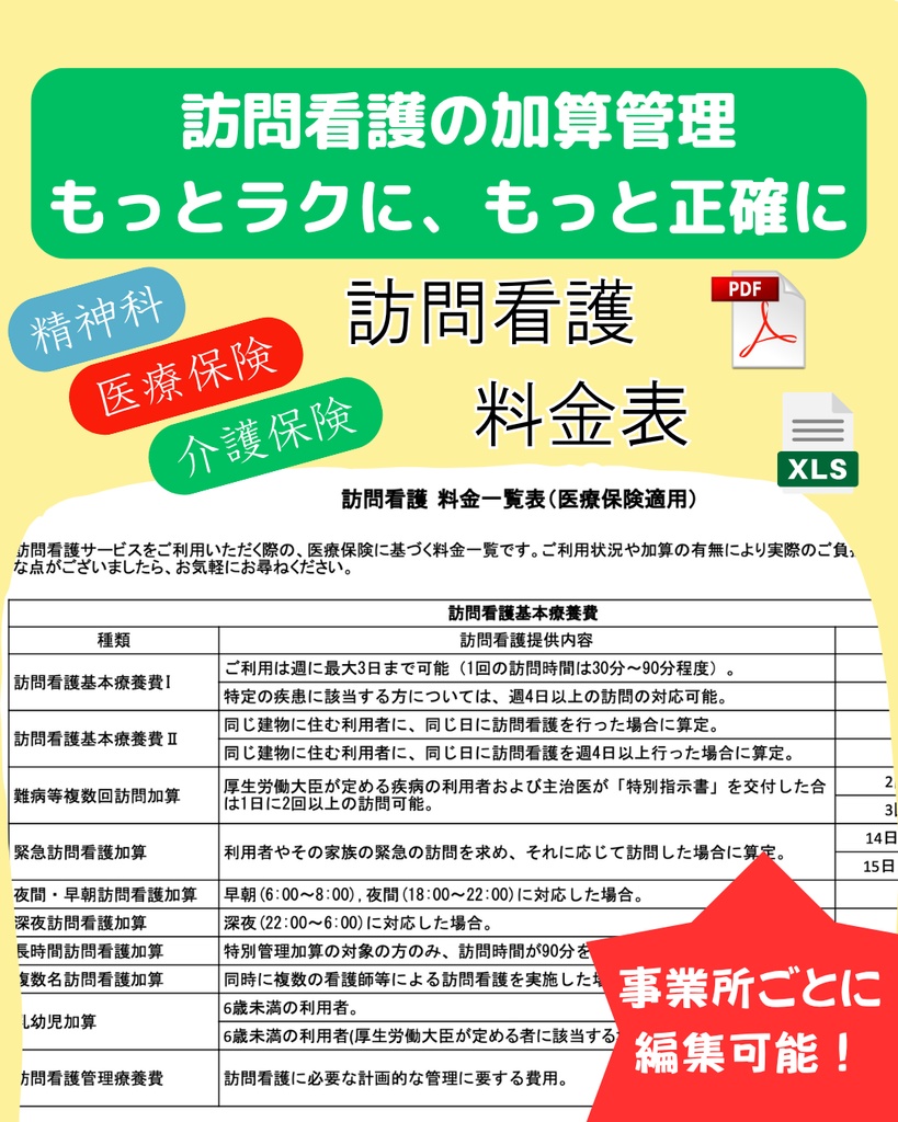 契約説明がスムーズになる訪問看護料金表