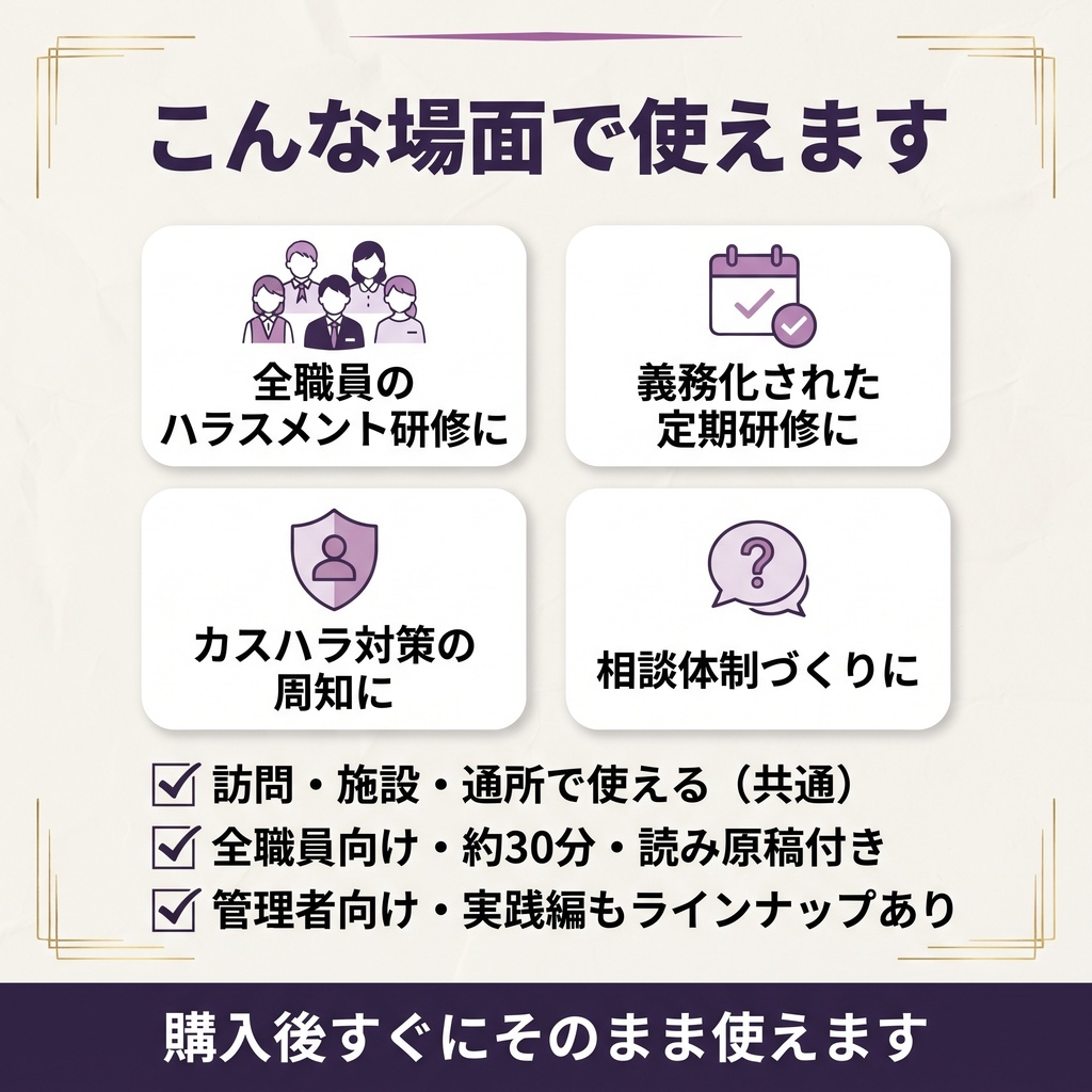 介護現場のハラスメント対策研修セット| スライド×マニュアル×読み原稿/カスハラ義務化対応【 訪問・施設共通】
