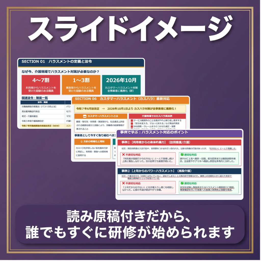 介護現場のハラスメント対策研修セット| スライド×マニュアル×読み原稿/カスハラ義務化対応【 訪問・施設共通】