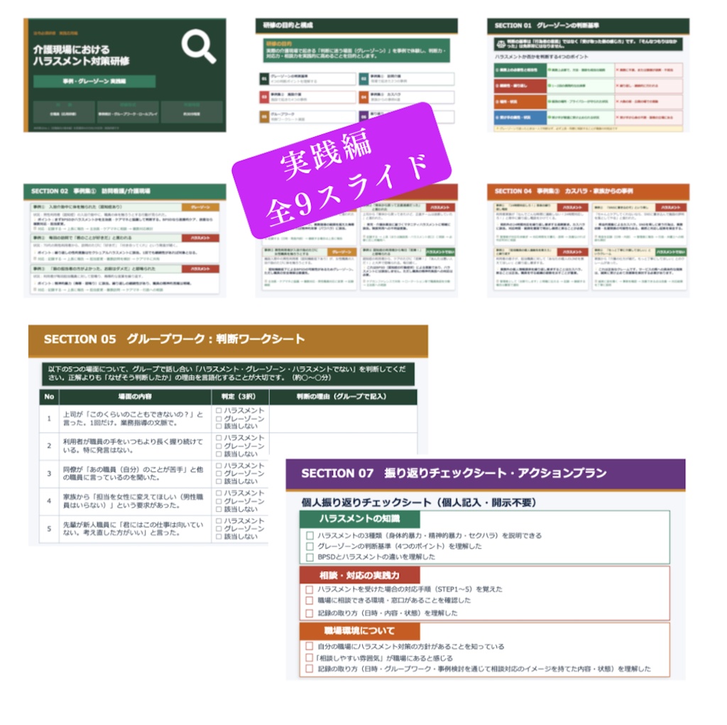 介護現場のハラスメント対策研修 フルパック| 基礎編×管理者向け×実践編 全3種スライド+マニュアル,読み原稿付き