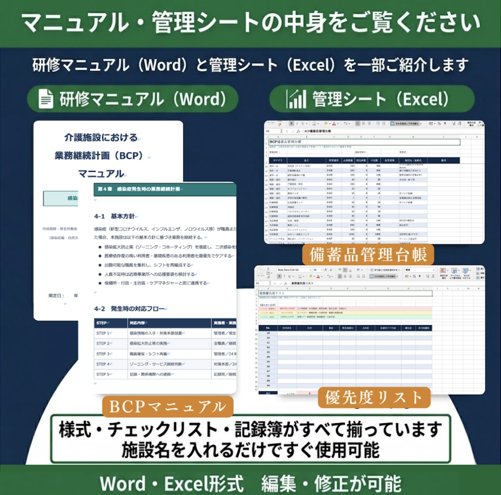【令和8年度版】介護施設 法令必須研修 完全セット| 感染症・虐待防止・ハラスメント・BCP・ 身体拘束・認知症 全6種類| スライド+マニュアル+Excel+読み原稿付き