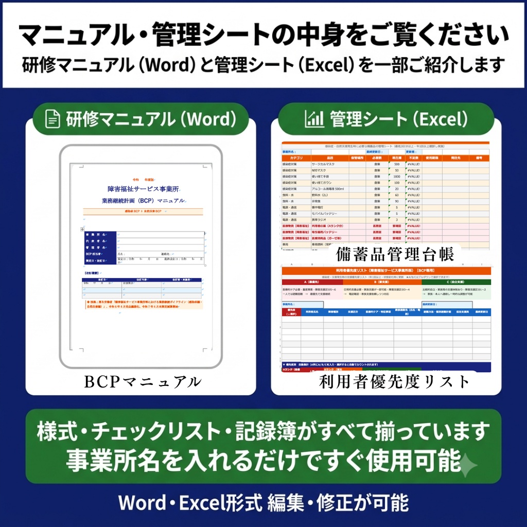 【令和8年度対応】障害福祉サービス事業所 法定研修スライド6種類セット|実地指導対応 マニュアル・管理シート付き|編集可能