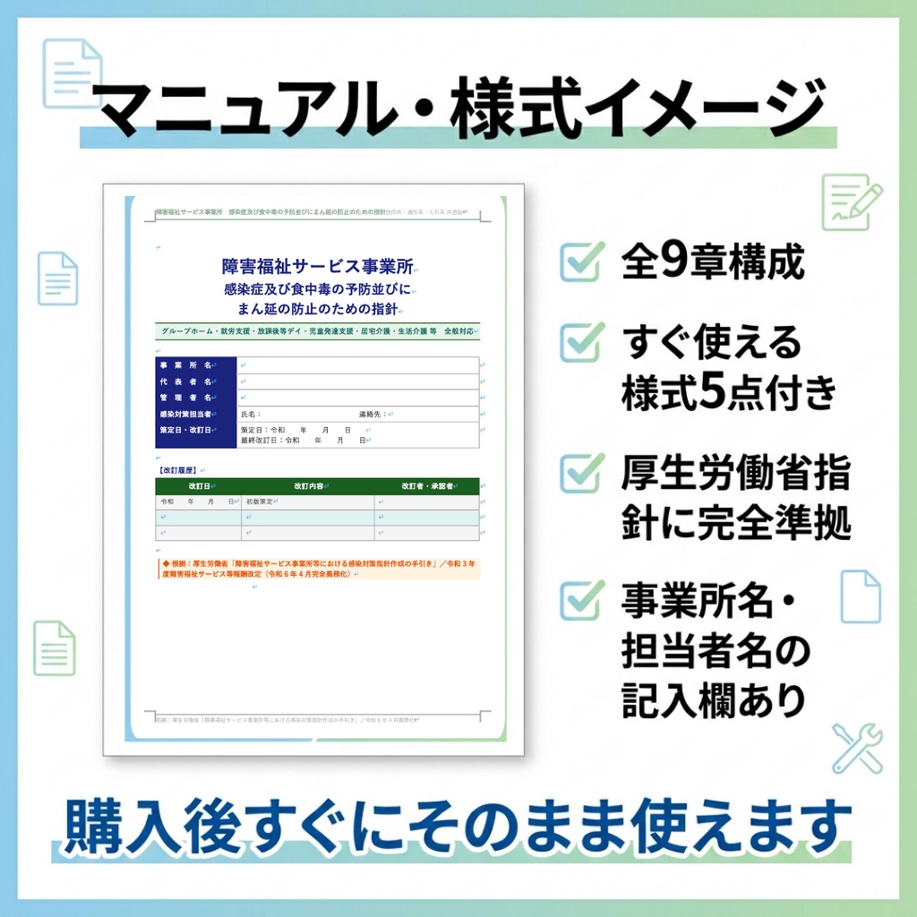 【障害福祉サービス事業所向け】感染症対策研修セット 基礎編・実践編スライド+指針マニュアル|読み原稿付き |年2回研修対応|PowerPoint編集可
