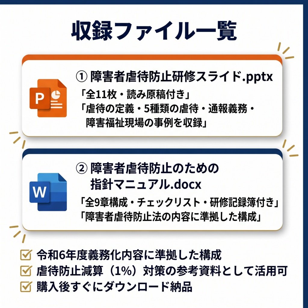 【障害福祉サービス事業所向け】障害者虐待防止研修セット スライド+指針マニュアル|読み原稿付き|チェックリスト・ 研修記録簿付き