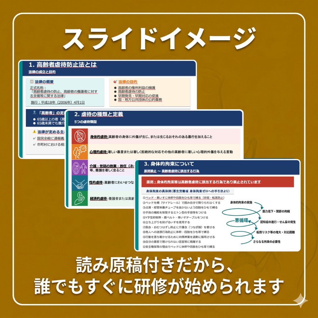 【訪問介護向け】高齢者虐待防止研修セット|スライド+指針マニュアル|読み原稿付き・すぐ使える