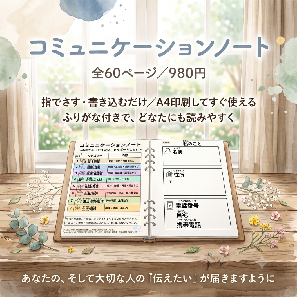 コミュニケーションノート 全60ページ|コミュニケーション障害のある方の意思疎通サポート