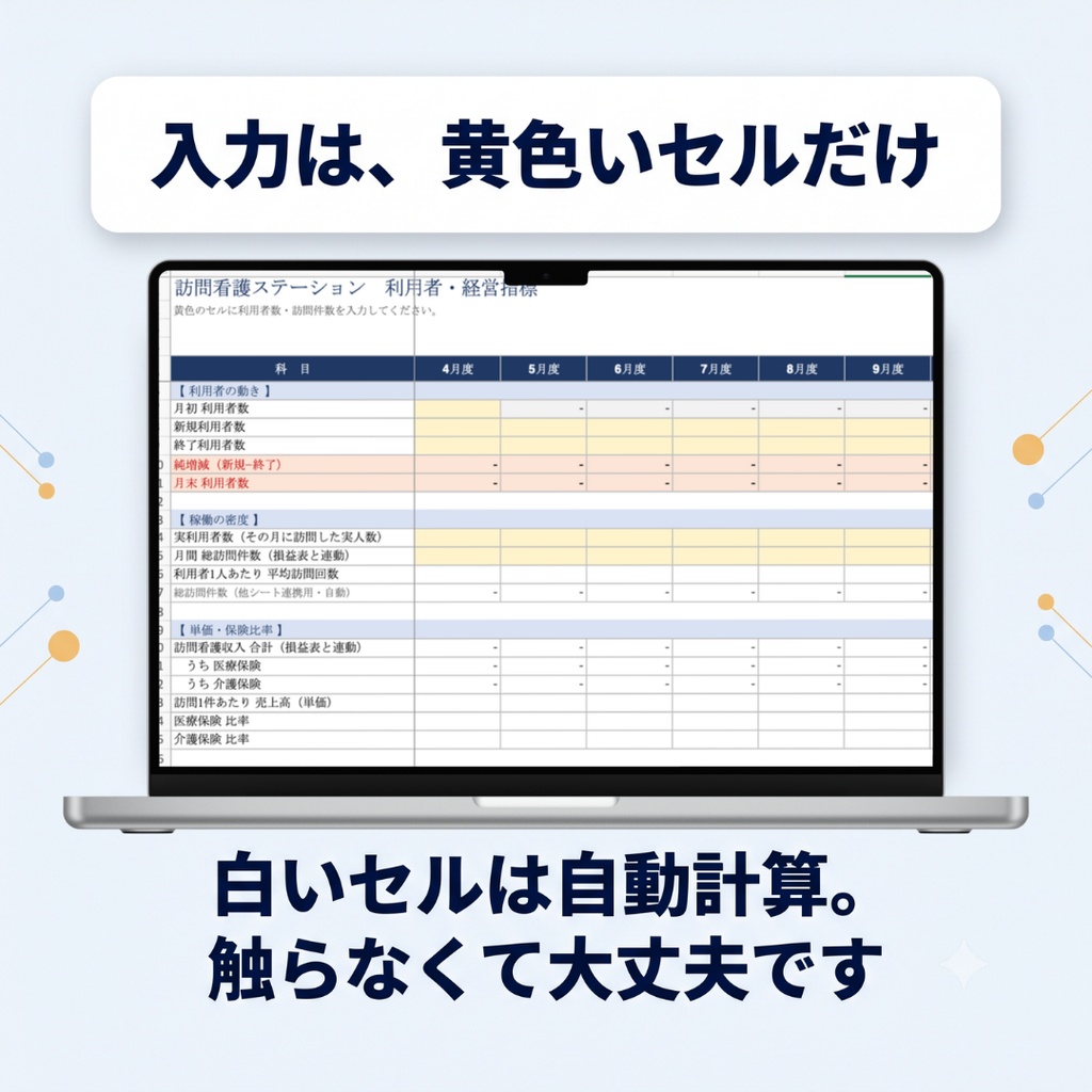 【訪問看護】収支管理表エクセル|毎月5分で経営が見える|損益・利用者数・目標管理・損益分岐点・グラフ|数字が苦手でも使える