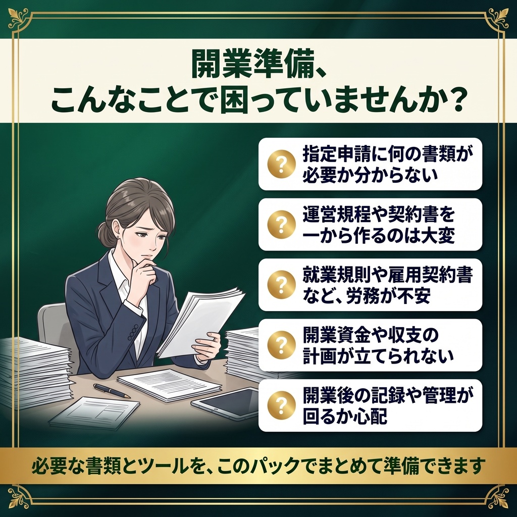 【訪問看護】開業スターターパック|指定申請・契約・労務・資金計画・運営管理の書類とExcel 25種類|記入例つき