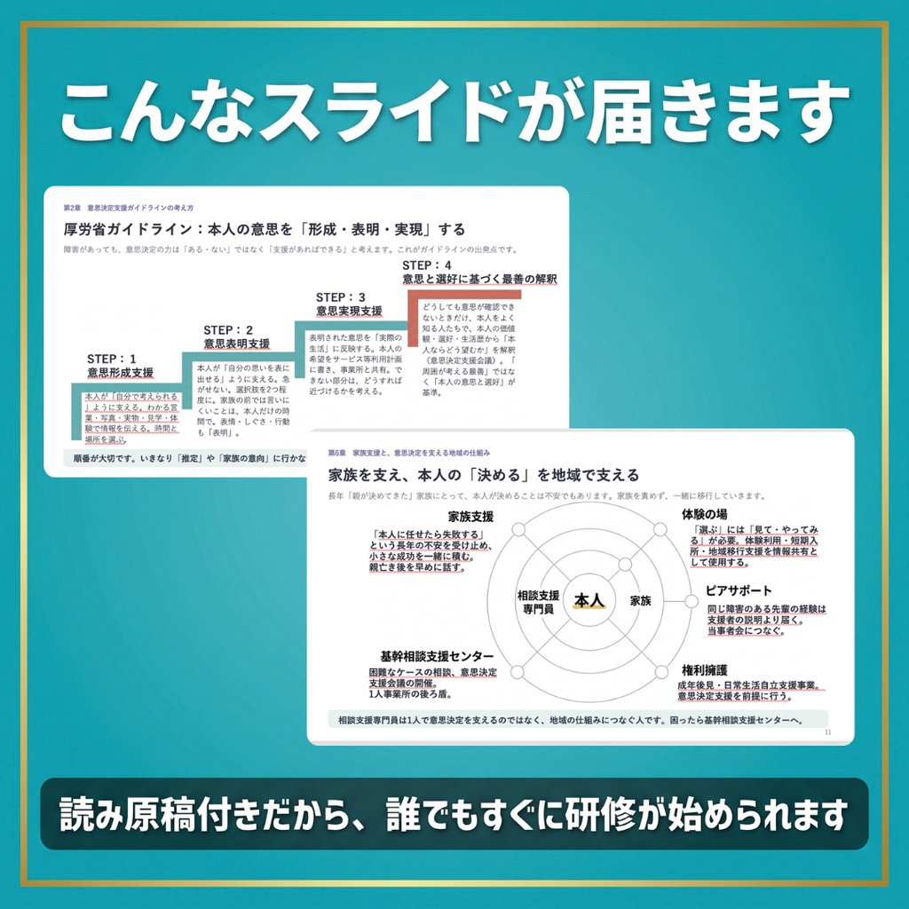 【相談支援事業所】意思決定支援と合理的配慮研修|意思決定支援ガイドライン・障害者差別解消法|スライド16枚・全スライド読み原稿付き|1人事業所対応|研修記録簿つき