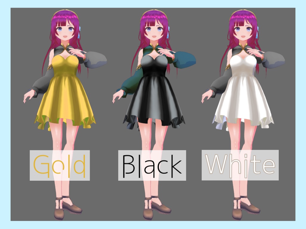 【VRoid】サテンワンピース&オフショルジャケット【無料版有】