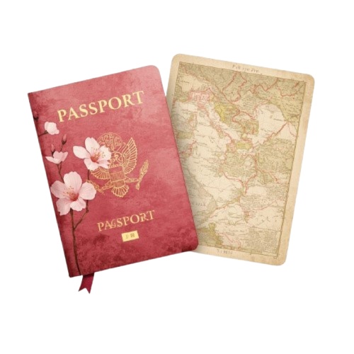 【ピンク旅行シリーズ】水彩アンティーク風クリップアート12点セット