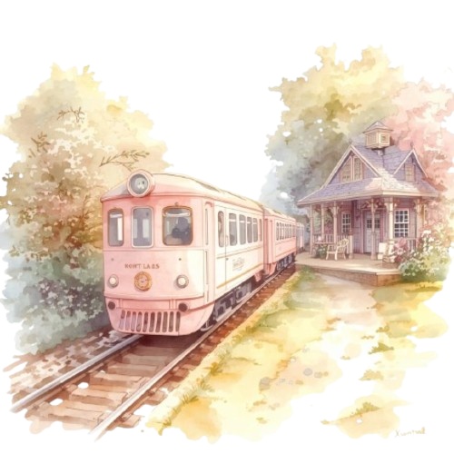 【ピンク旅行シリーズ】水彩アンティーク風クリップアート12点セット