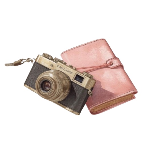 【ピンク旅行シリーズ】水彩アンティーク風クリップアート12点セット