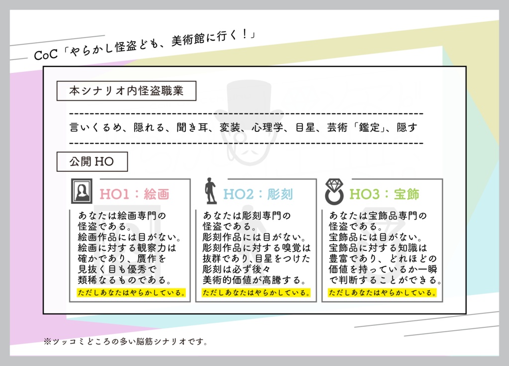 【CoCシナリオ】やらかし怪盗ども、美術館に行く! SPLL:E194384