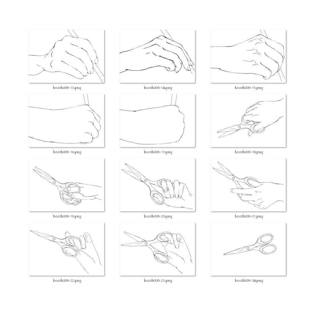 9.様々なアングルからのペンを持つ手・はさみを持つ手【イラスト・漫画用素材】無料サンプルあります