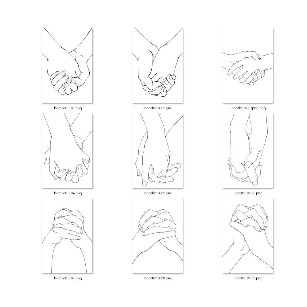 10.様々なアングルからのつないだ手・組んだ手・指先を合わせた手【イラスト・漫画用素材】無料サンプルあります