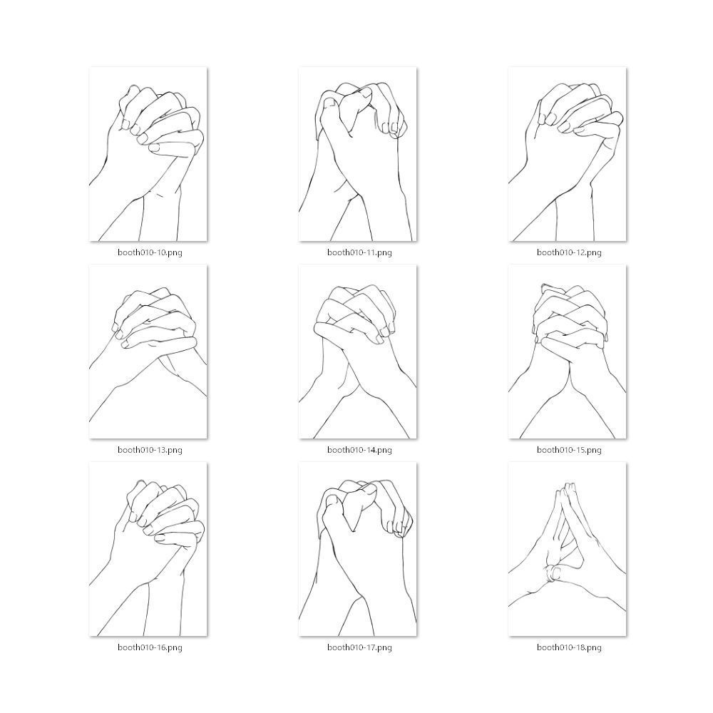 10.様々なアングルからのつないだ手・組んだ手・指先を合わせた手【イラスト・漫画用素材】無料サンプルあります