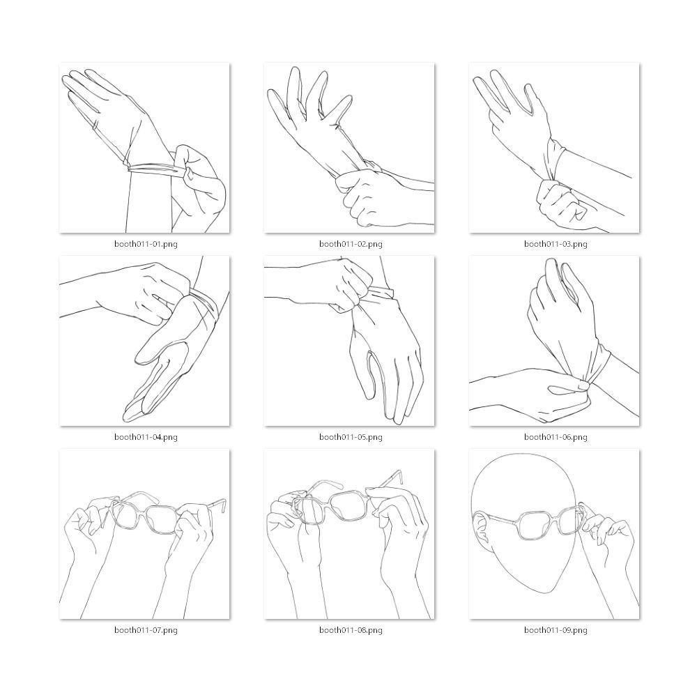 11.手袋をはめる手・メガネと手・ネクタイを締める、緩める手【イラスト・漫画用素材】無料サンプルあります