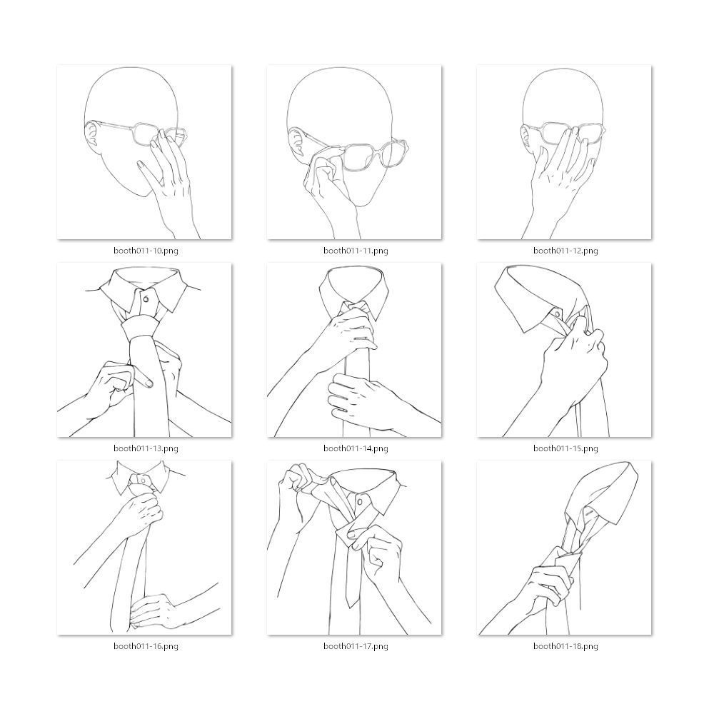 11.手袋をはめる手・メガネと手・ネクタイを締める、緩める手【イラスト・漫画用素材】無料サンプルあります
