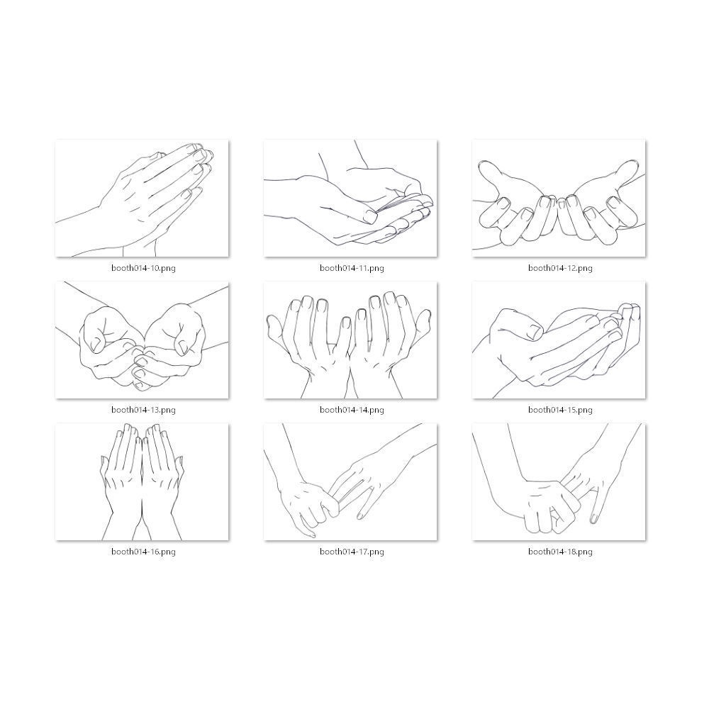 14.様々なパターンのストレッチする手・すくう手・緊張を現す手【イラスト・漫画用素材】無料サンプルあります