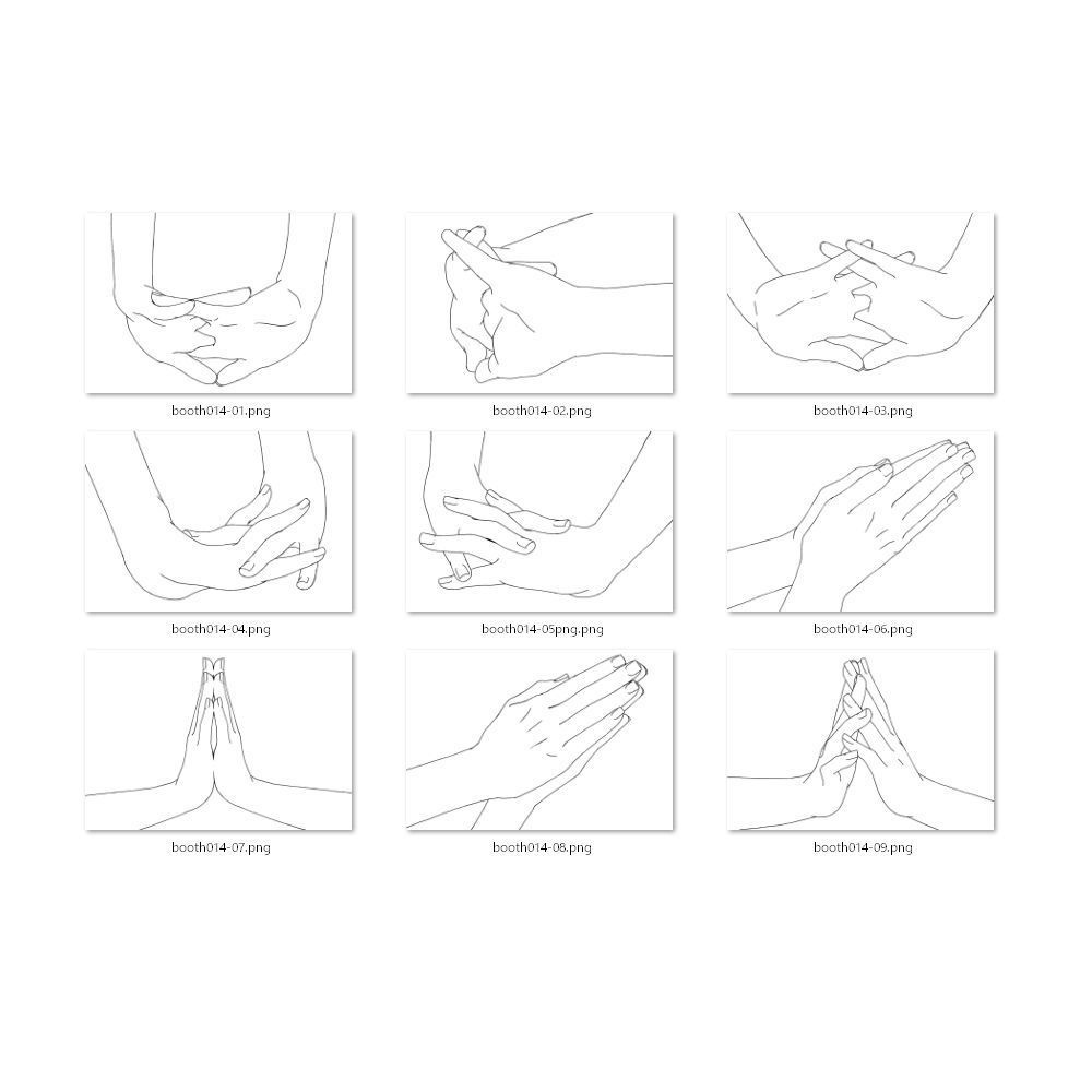 14.様々なパターンのストレッチする手・すくう手・緊張を現す手【イラスト・漫画用素材】無料サンプルあります