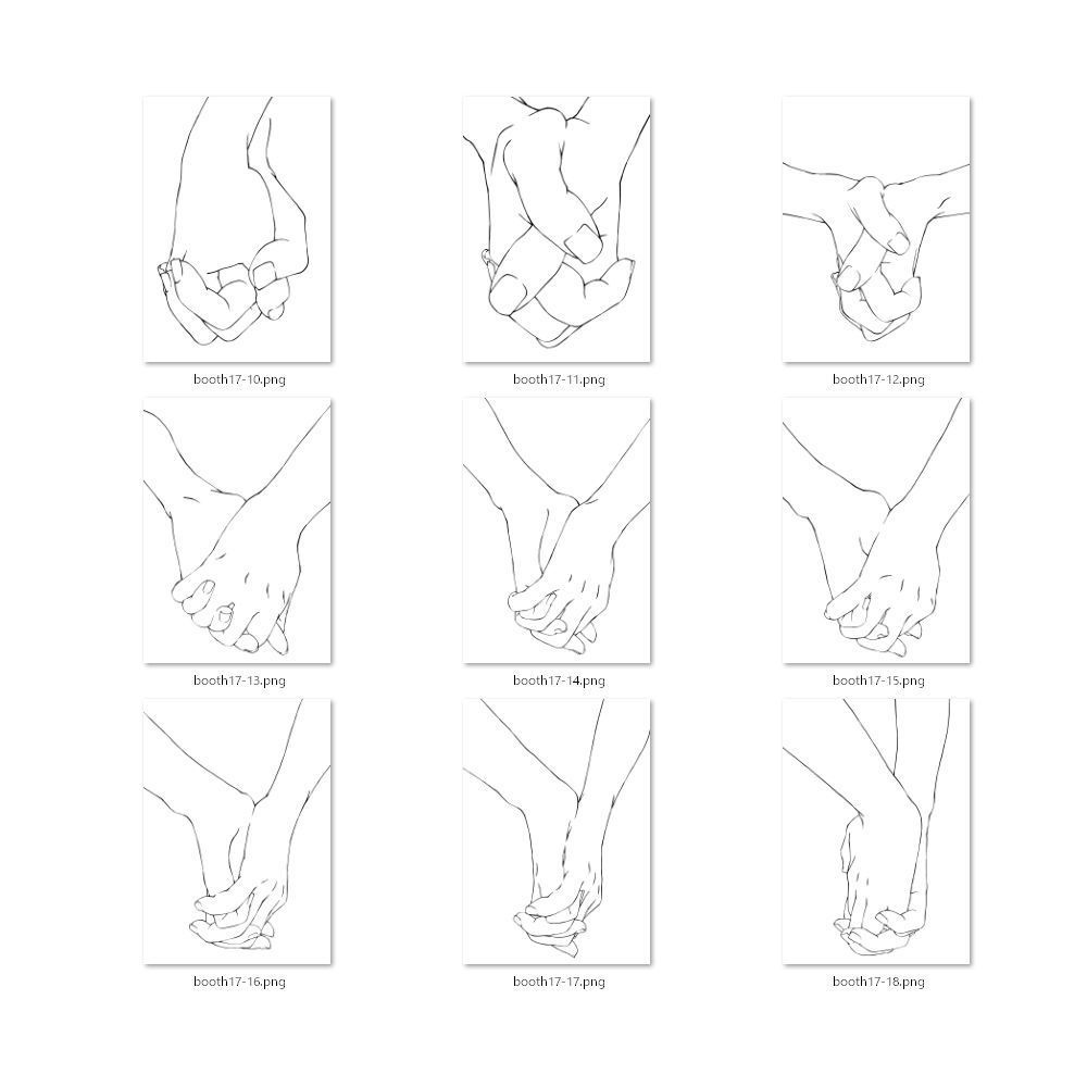 17.様々なアングルからのつないだ手【イラスト・漫画用素材】無料サンプルあります