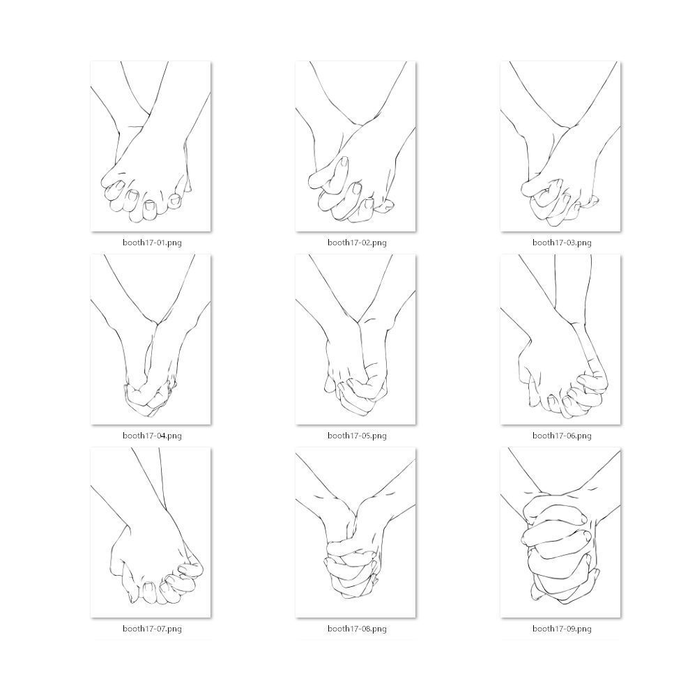 17.様々なアングルからのつないだ手【イラスト・漫画用素材】無料サンプルあります