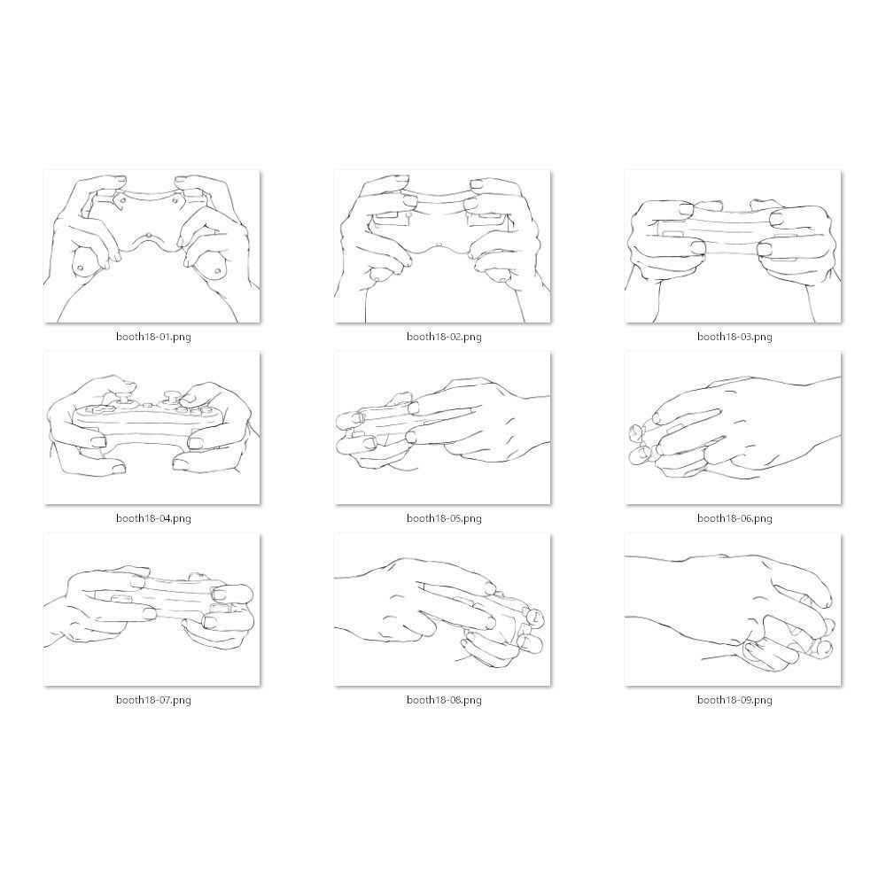 18.様々なアングルからのコントローラーを持つ手【イラスト・漫画用素材】無料サンプルあります