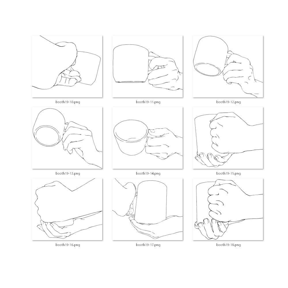 19.様々なアングルからのコップを持つ手【イラスト・漫画用素材】無料サンプルあります