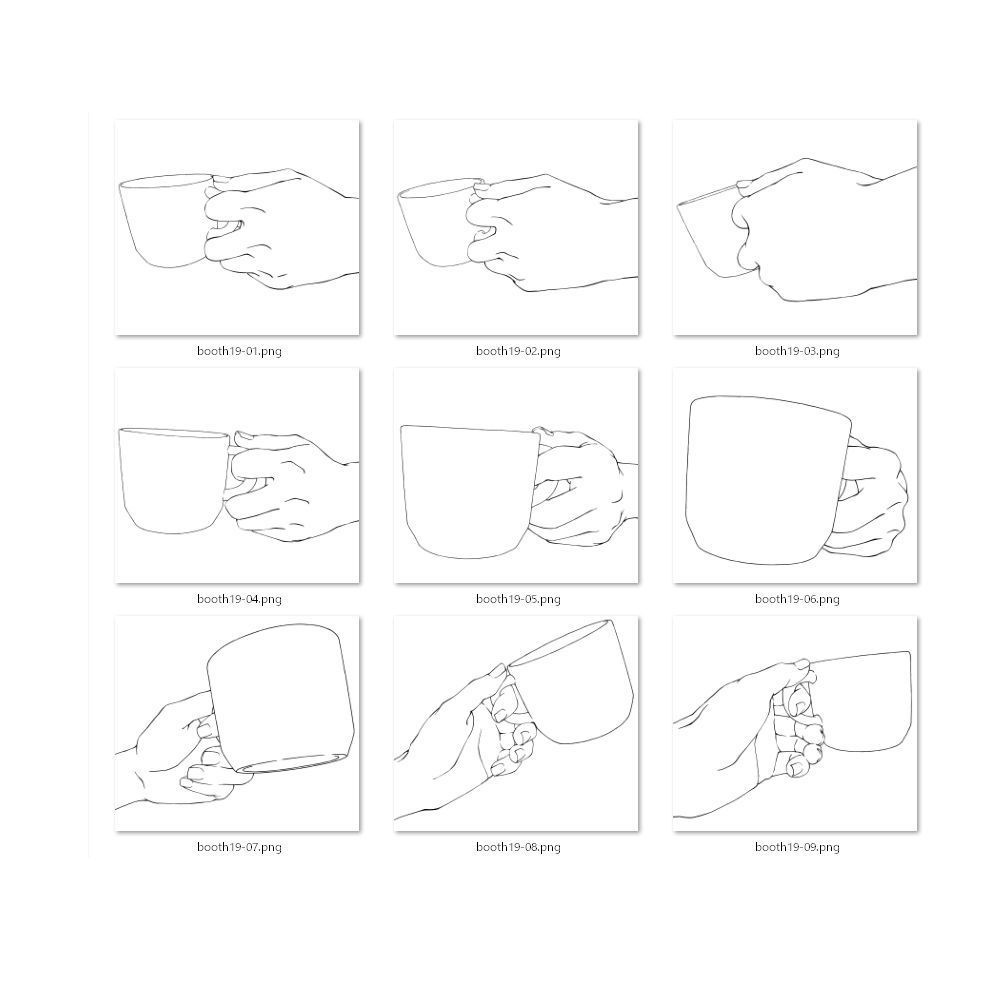 19.様々なアングルからのコップを持つ手【イラスト・漫画用素材】無料サンプルあります