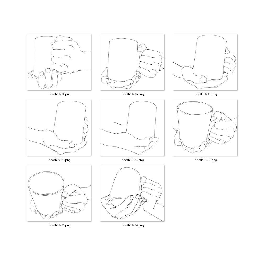 19.様々なアングルからのコップを持つ手【イラスト・漫画用素材】無料サンプルあります