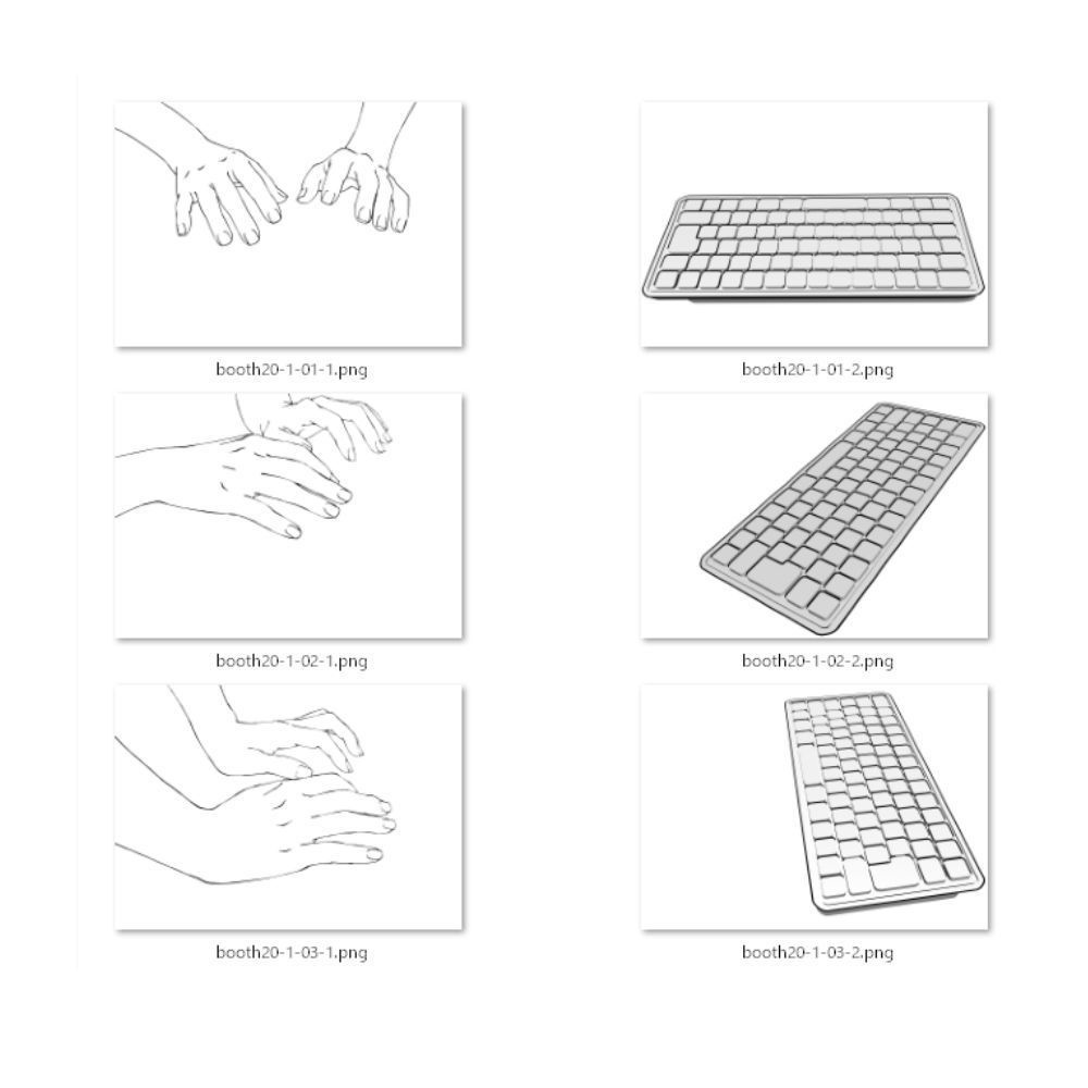 20.様々なアングルからのタイピングする手・マウスを使う手・3Dキーボード【イラスト・漫画用素材】無料サンプルあります