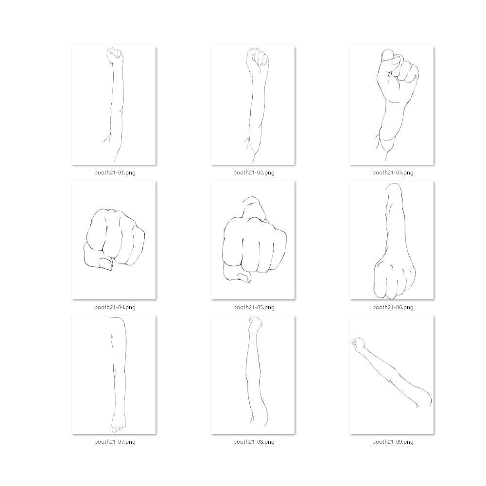 21.様々なアングルからの腕【イラスト・漫画用素材】無料サンプルあります