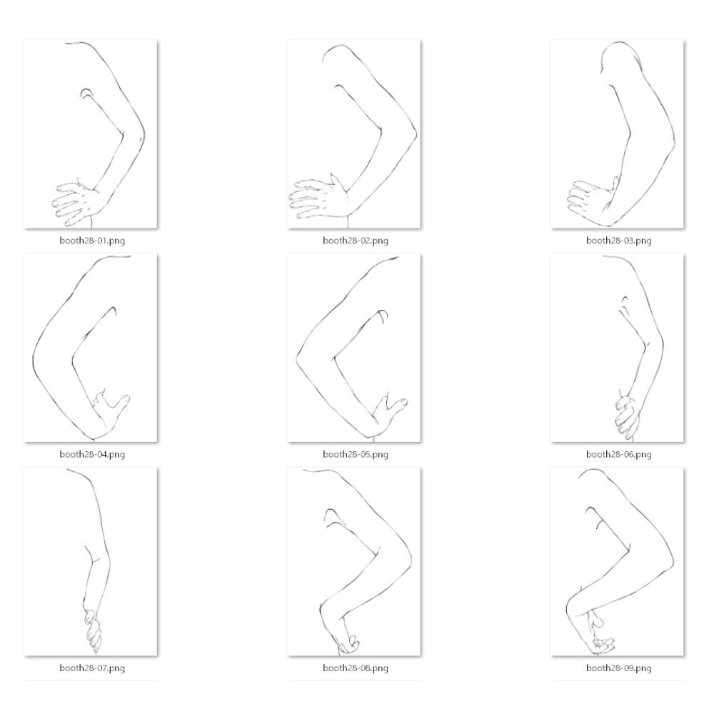 28.様々なアングルからの腰にあてた手から腕、肩【イラスト・漫画用素材】無料サンプルあります
