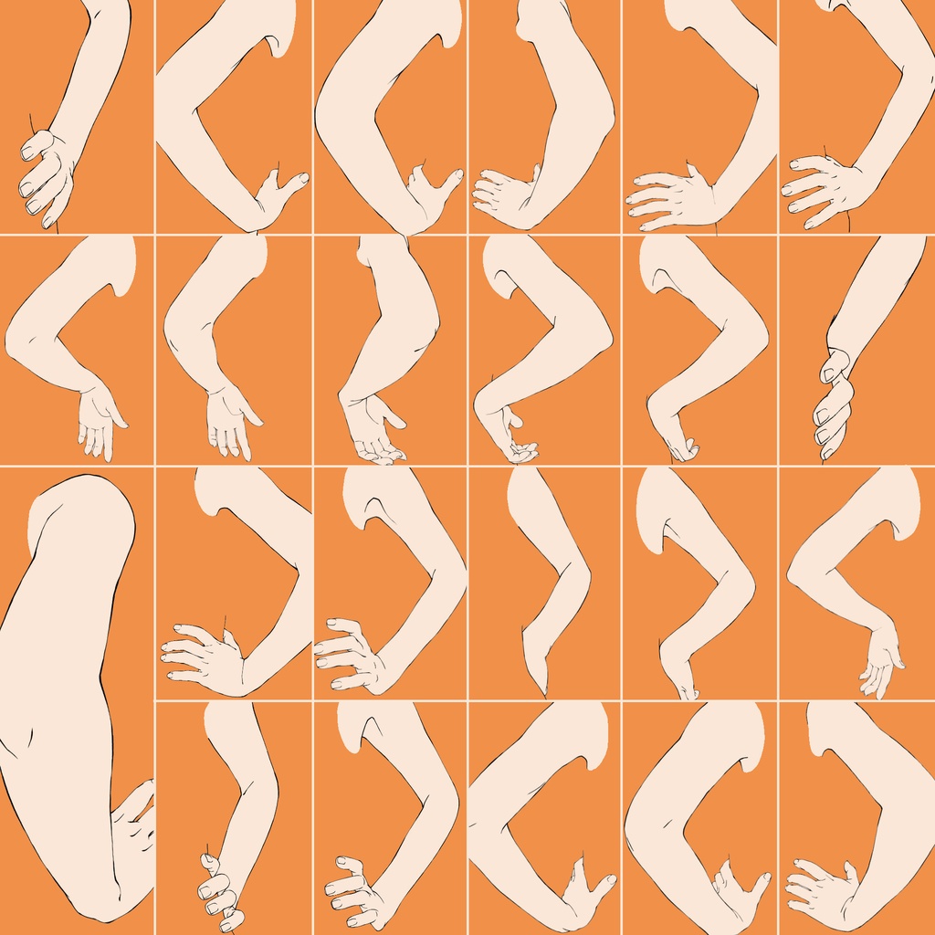 28.様々なアングルからの腰にあてた手から腕、肩【イラスト・漫画用素材】無料サンプルあります