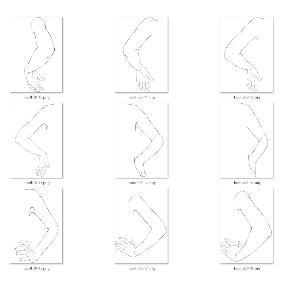 28.様々なアングルからの腰にあてた手から腕、肩【イラスト・漫画用素材】無料サンプルあります