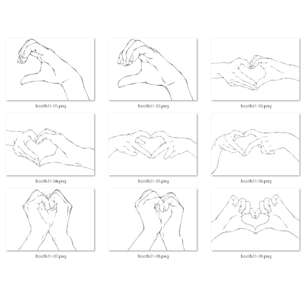 31.様々なパターンのハートポーズ【イラスト・漫画用素材】無料サンプルあります