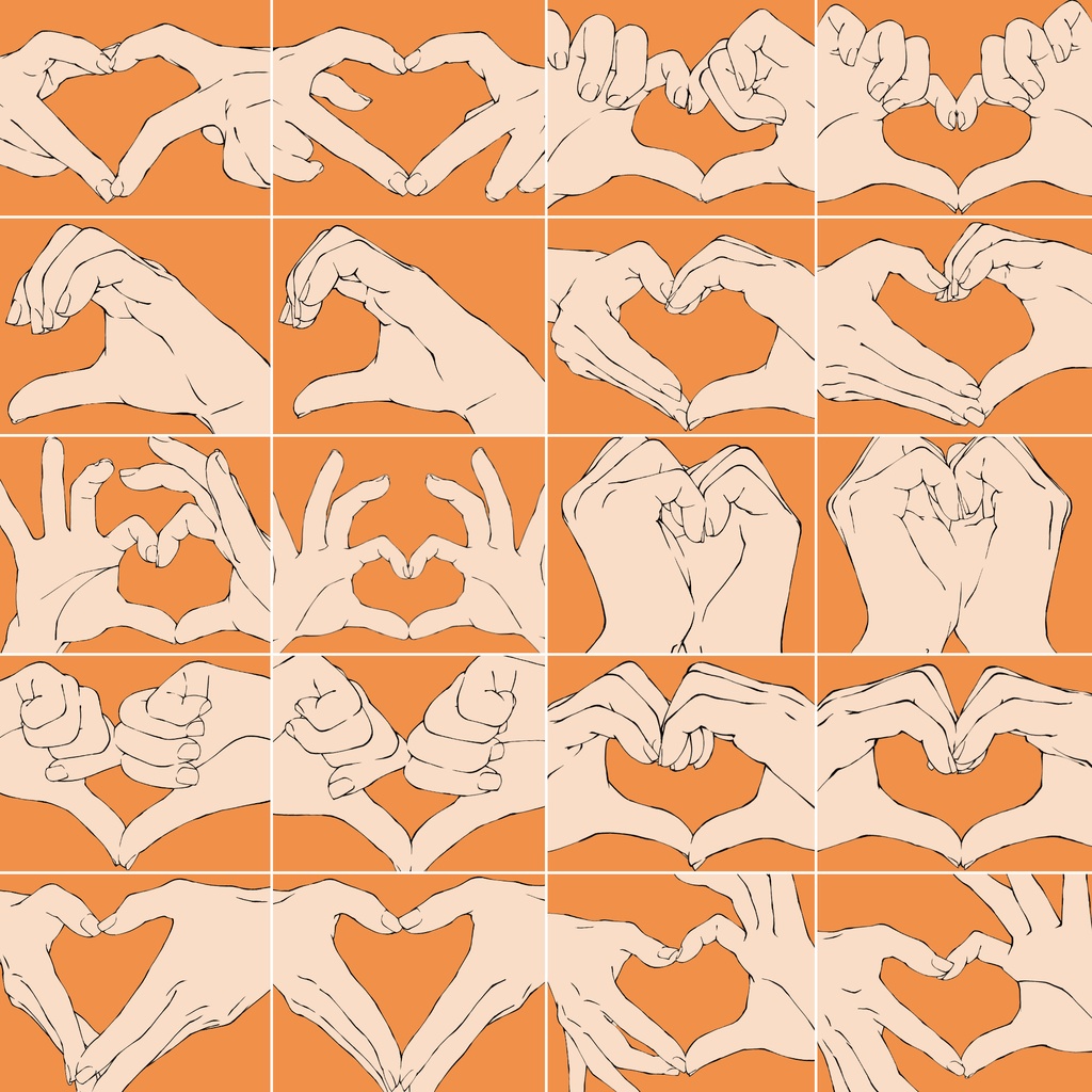 31.様々なパターンのハートポーズ【イラスト・漫画用素材】無料サンプルあります