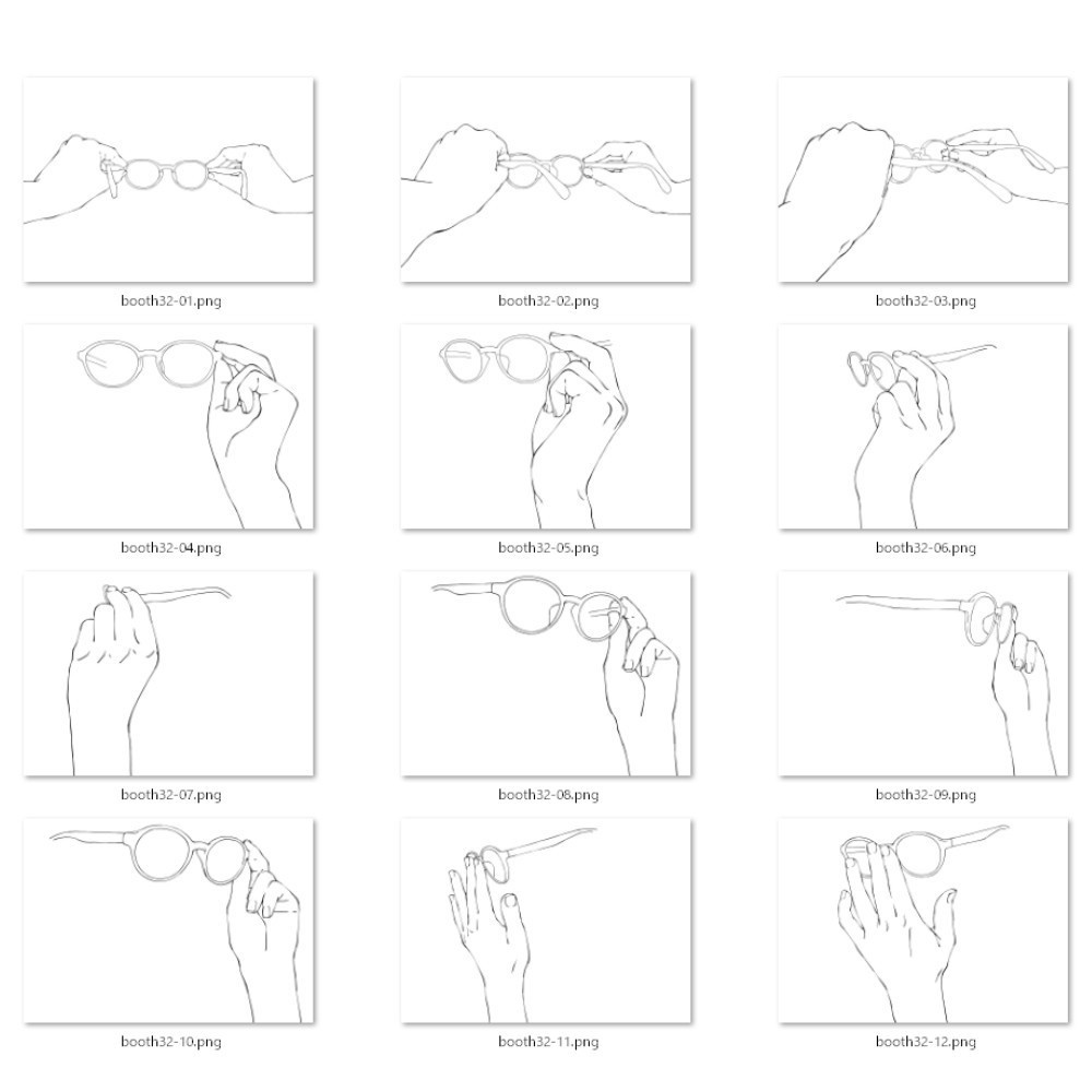 32.様々なアングルからのメガネと手【イラスト・漫画用素材】無料サンプルあります