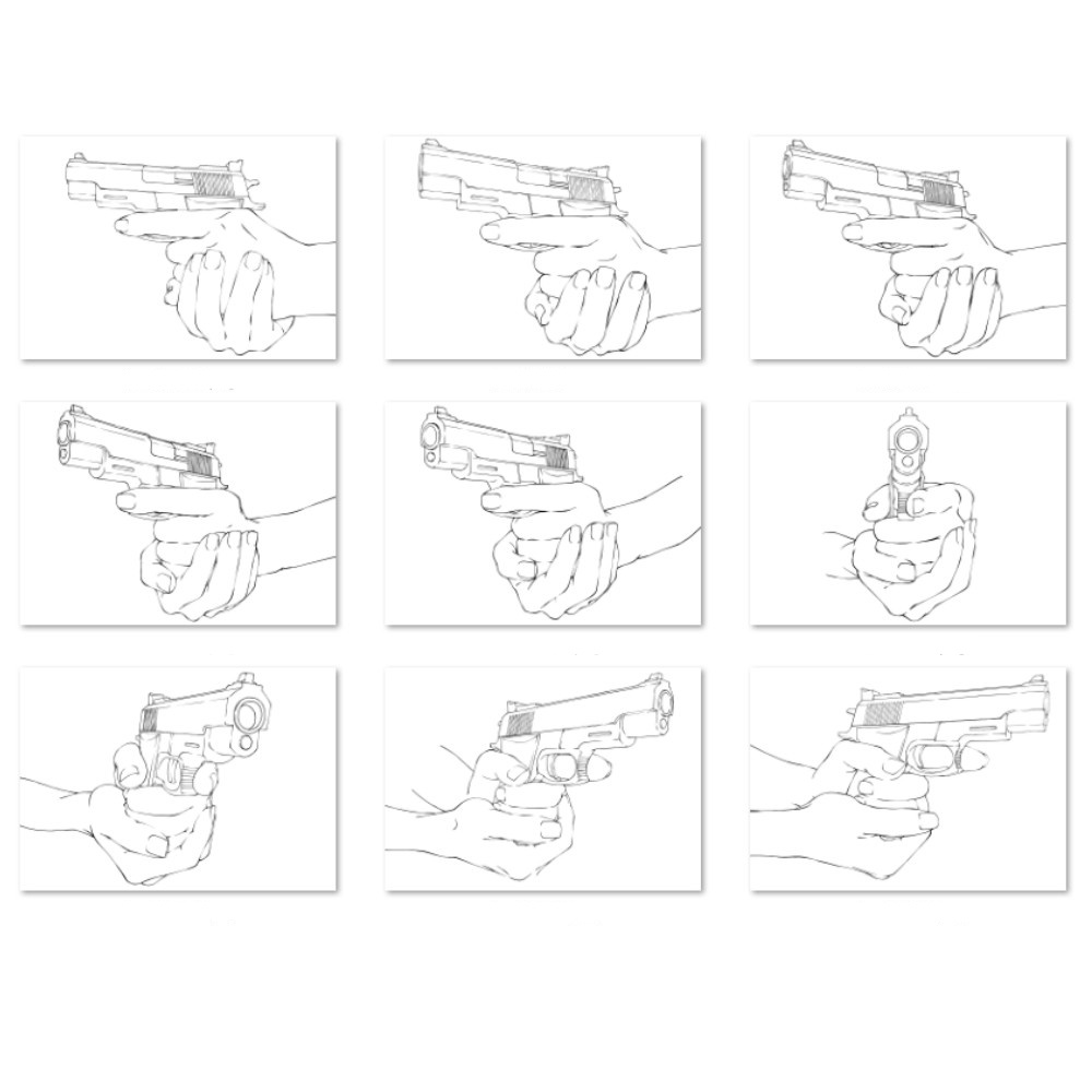 ⚔️「左右の指の交差と銃パース」を攻略!ハンドガン両手持ち素材セット【漫画・イラスト用】背景透過PNG&ClipStudio用データ【無料サンプル有】:35