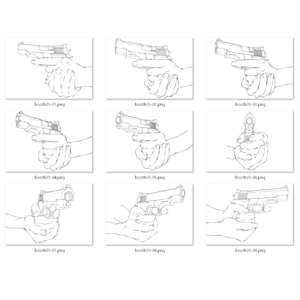 35.様々なアングルからの銃と手【イラスト・漫画用素材】無料サンプルあります