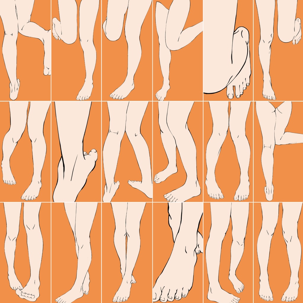 36.様々なポーズの脚【イラスト・漫画用素材】無料サンプルあります